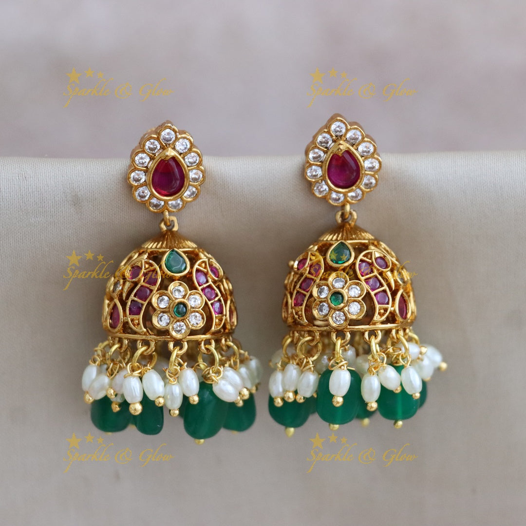 Exquisite Gold-Plated Necklace Set with Green Beads
