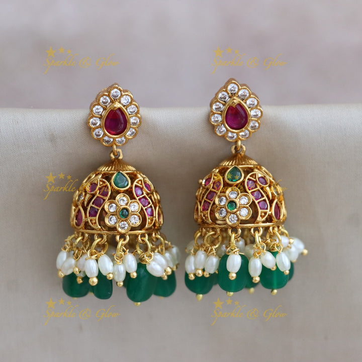 Exquisite Gold-Plated Necklace Set with Green Beads