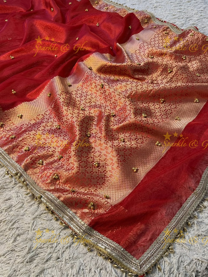 Exquisite Banarasi Tissue Organza Saree with Ghungroo