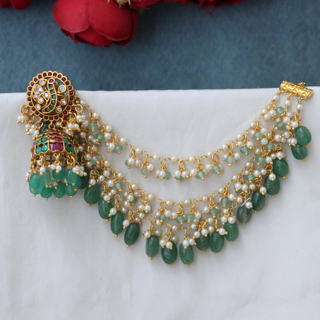 Exquisite peacock green beads Earrings with Chic Earchain