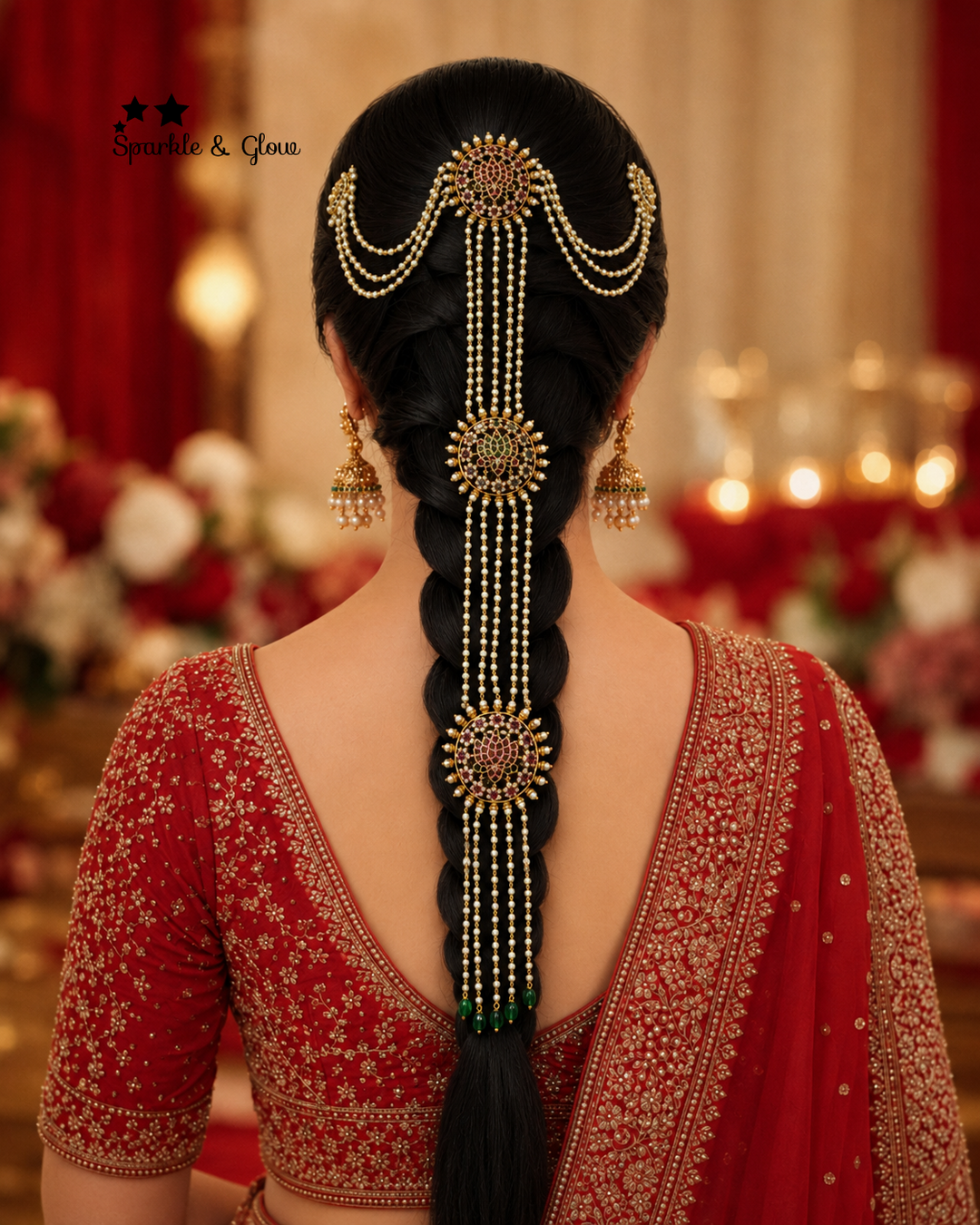 Elegant Indian Pearl and American Diamond Hair Accessory