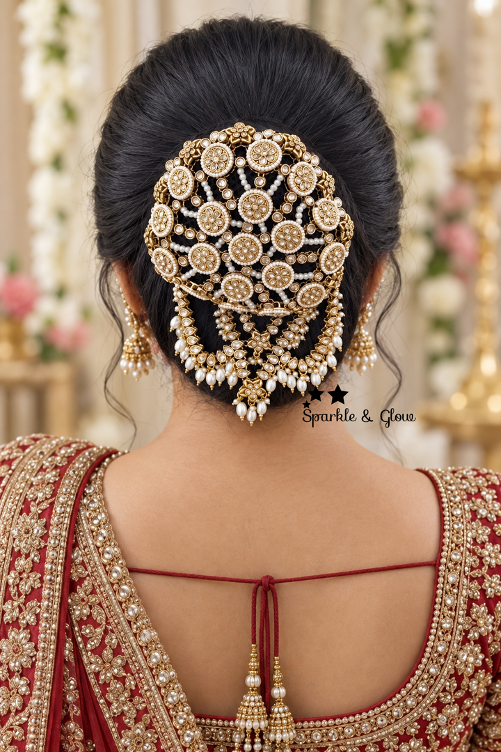 Stunning Gold Pearl Hair Bun Accessory for Wedding Elegance