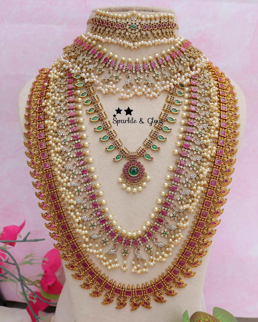 Exquisite Kemp Mango Guttapusalu Bridal Jewellery Set