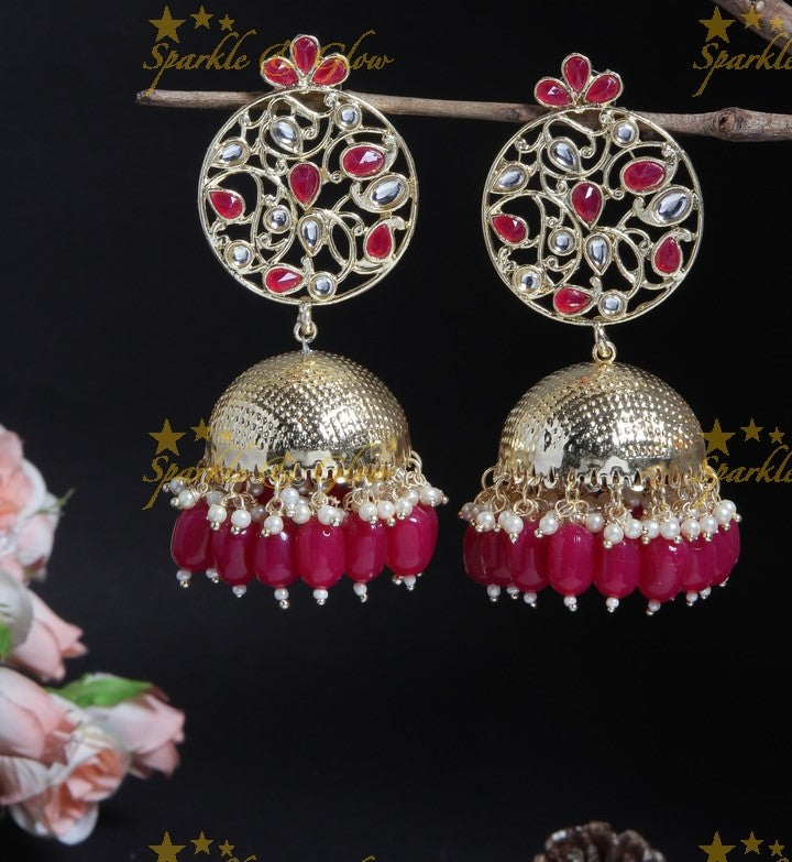 Traditional light weight design pearl jhumuka- White