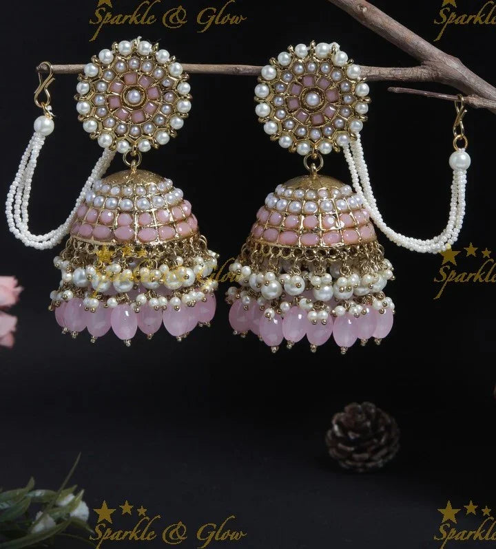Floral Pearl Gutta Pusalu Jhumka with Mattal - Violet