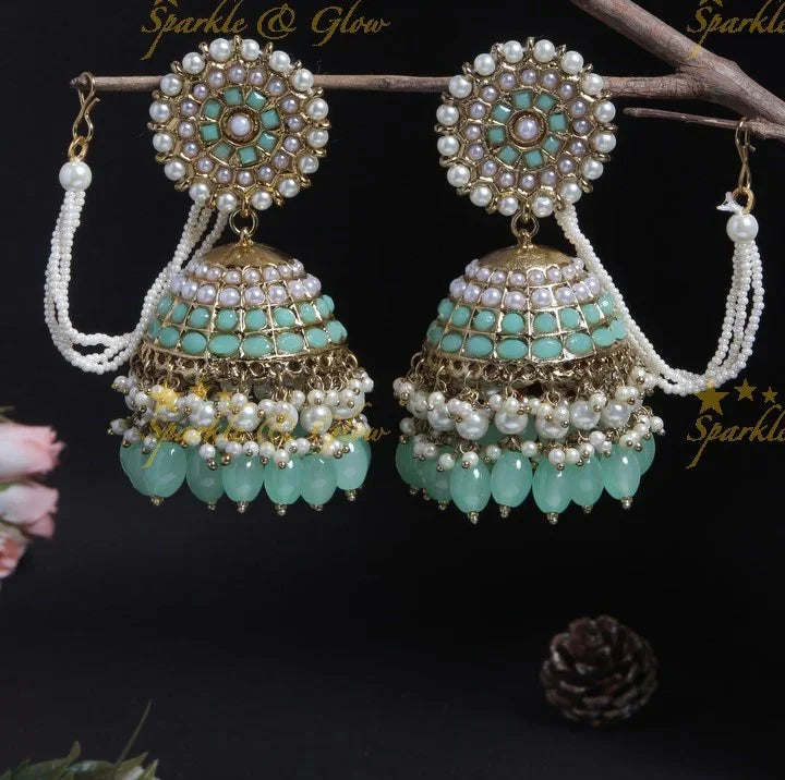 Floral Pearl Gutta Pusalu Jhumka with Mattal - Violet