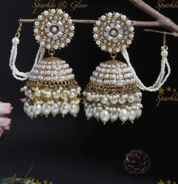 Floral Pearl Gutta Pusalu Jhumka with Mattal - Violet