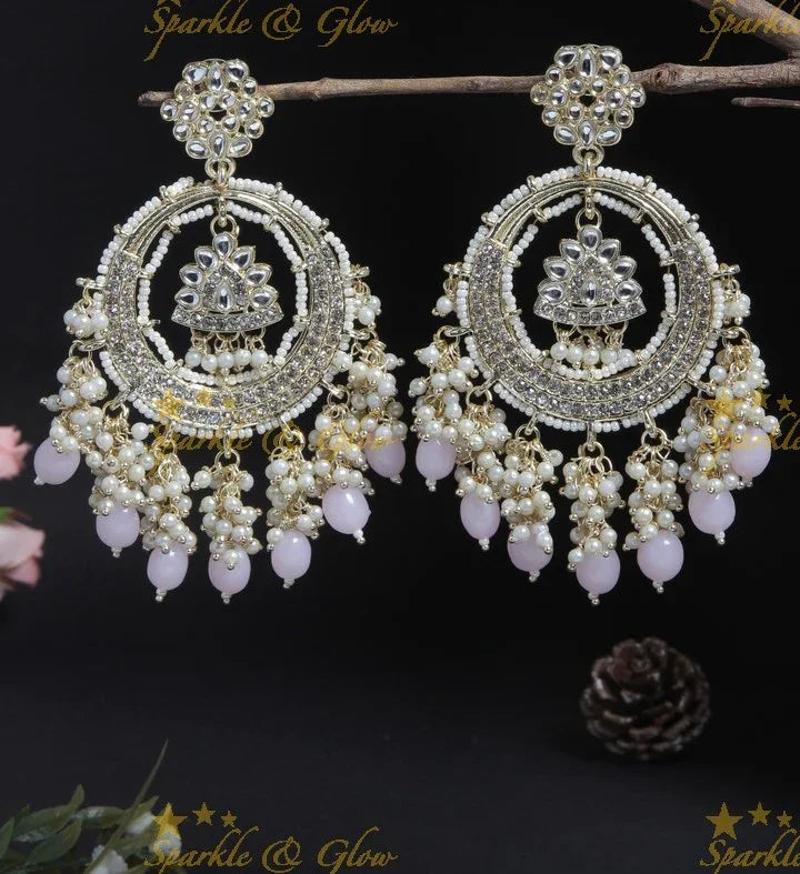 Gutta Pusalu Chandbali | Gold Finish & Violet Beads