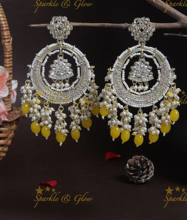 Gutta Pusalu Chandbali | Gold Finish & Violet Beads