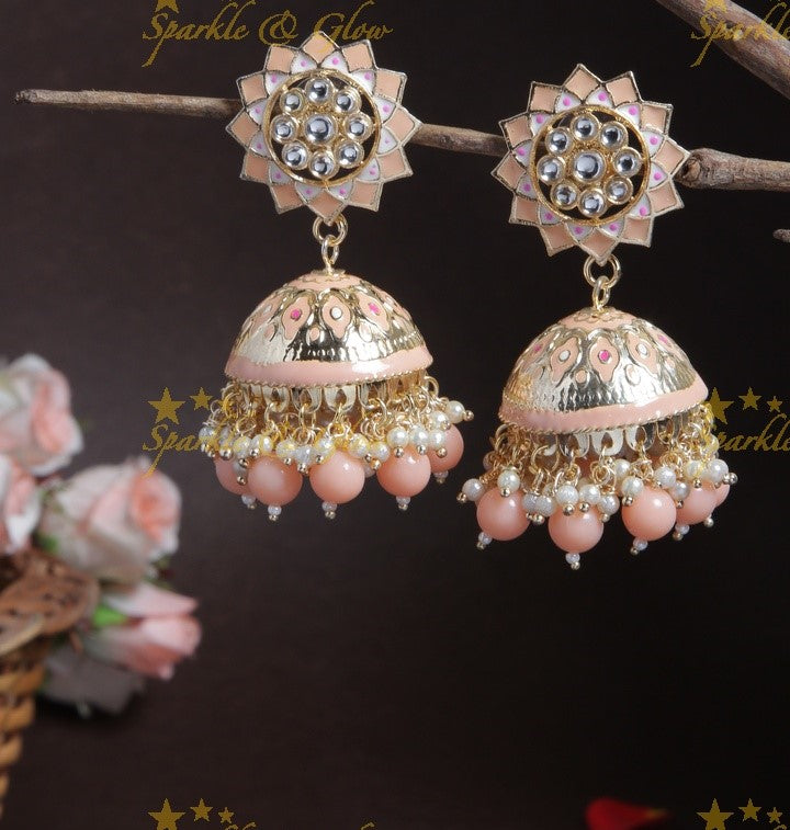 Beautiful sunflower jhumuka with Peach Beads