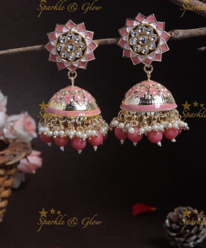Beautiful sunflower jhumuka with Peach Beads