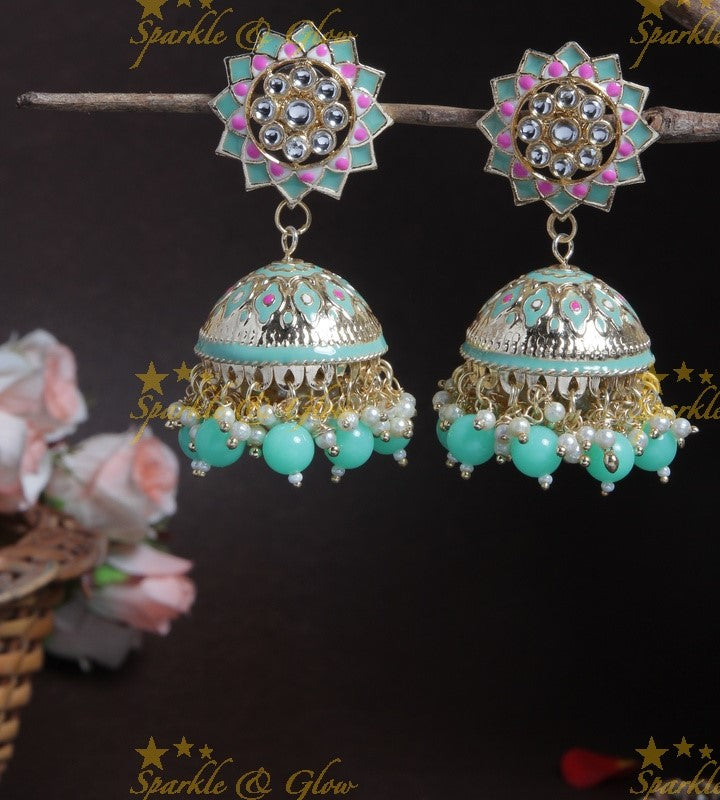 Beautiful sunflower jhumuka with Peach Beads