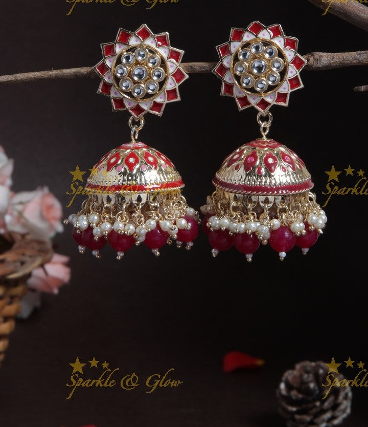 Beautiful sunflower jhumuka with Peach Beads