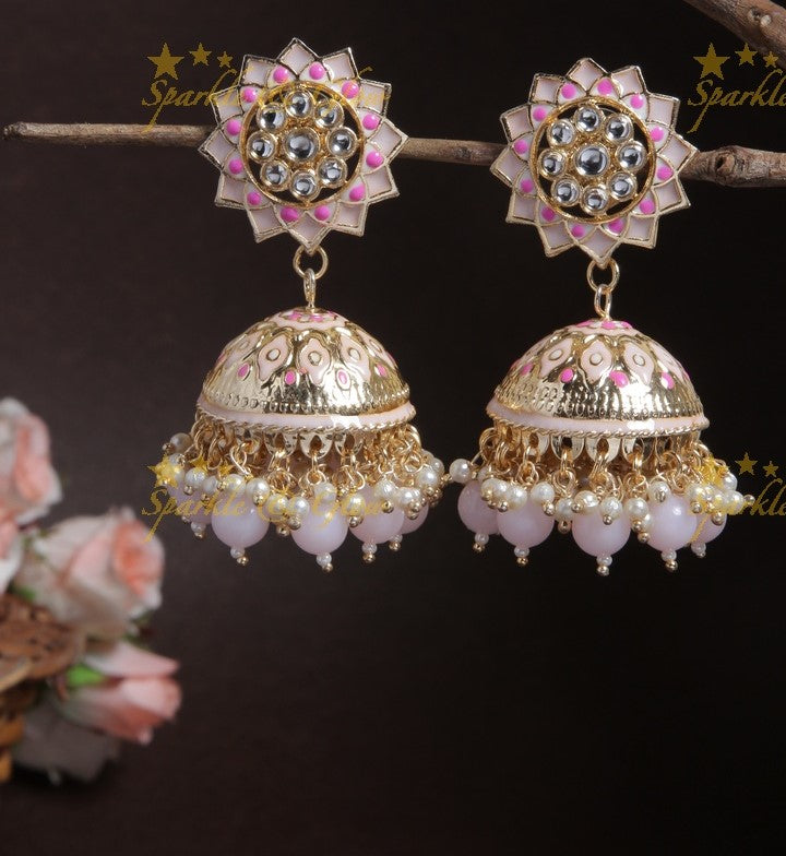 Beautiful sunflower jhumuka with Peach Beads