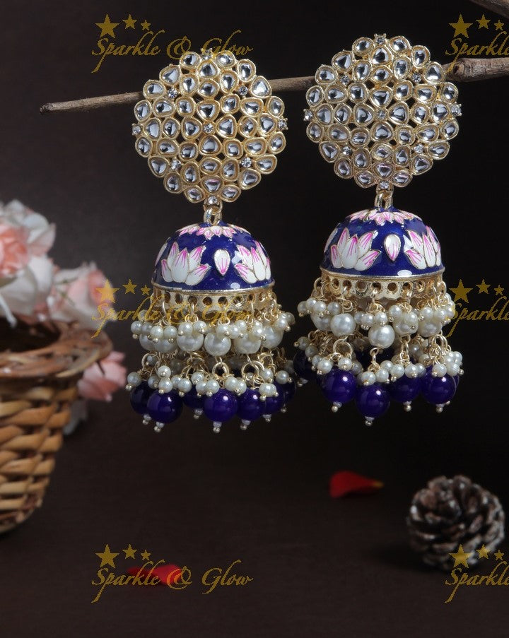Graceful Meenakari gutta pusalu jhumuka with grand floral stud- Peach