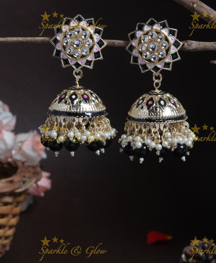 Beautiful sunflower jhumuka with Peach Beads