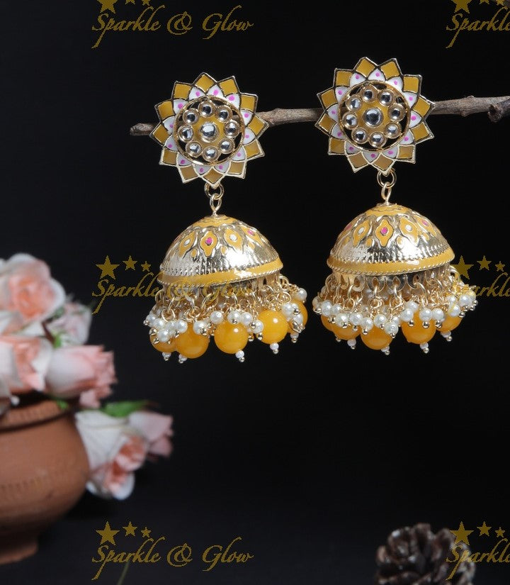 Beautiful sunflower jhumuka with Peach Beads