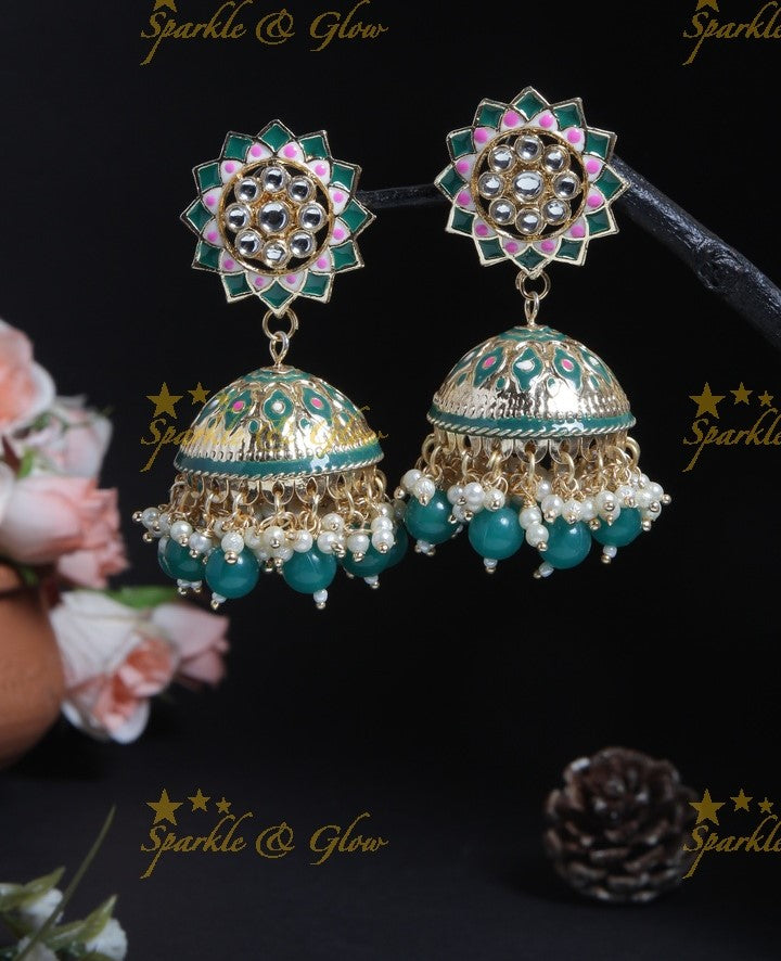 Beautiful sunflower jhumuka with Peach Beads