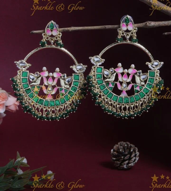 Yellow Meenakari Lotus Chandbali Earrings
