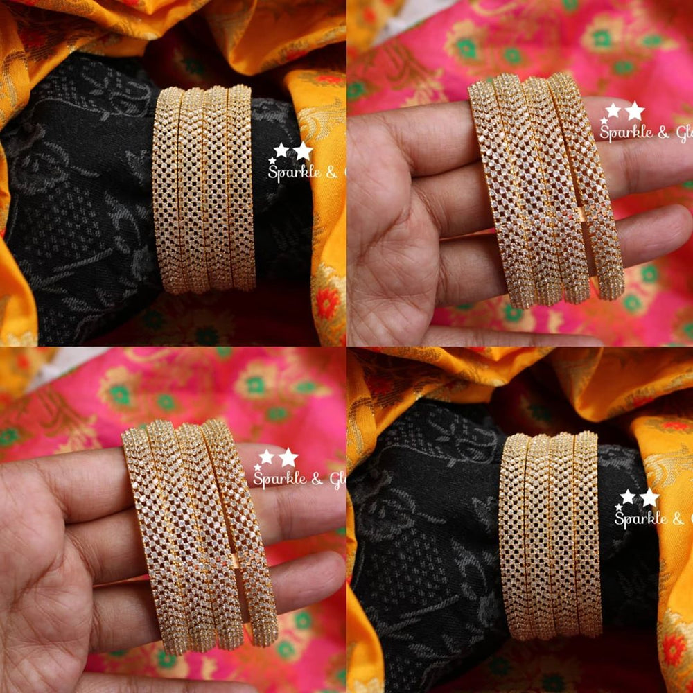 Rose Gold AD stone bangles - set of four - 2.4 - Sparkle and Glow - Gold - 