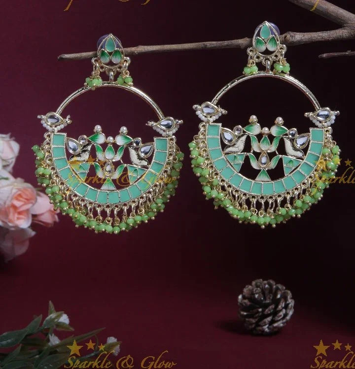 Yellow Meenakari Lotus Chandbali Earrings