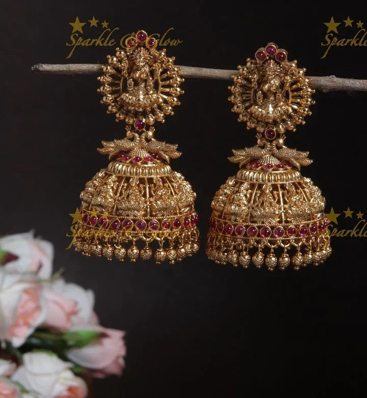Premium matte gold Lakshmi Jhumukas - Sparkle and Glow