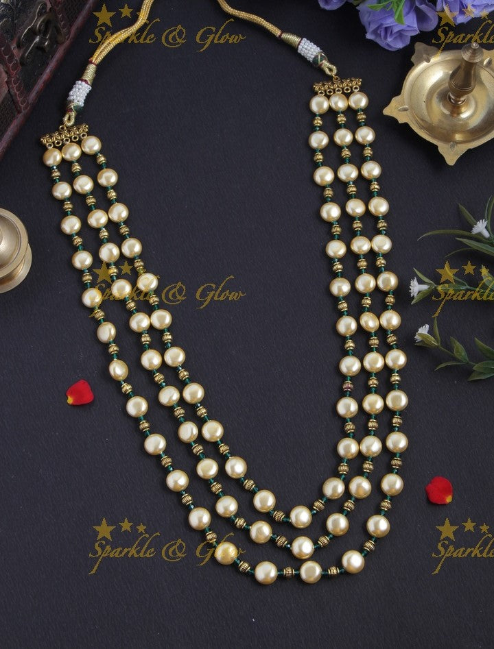 Exclusive Three Layered Pearl Mala- Black