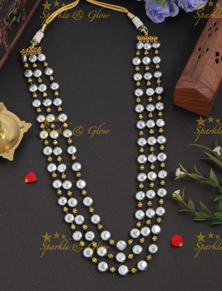 Exclusive Three Layered Pearl Mala- Black