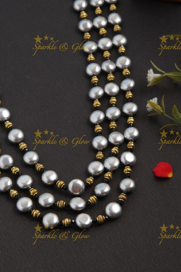 Exclusive Three Layered Pearl Mala- Black