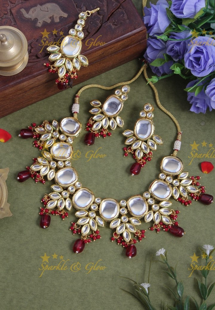 Beautiful Kudan Stone Leaf Work Gutta Pusalu Necklace