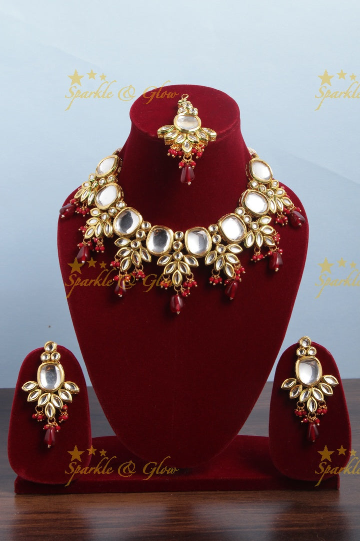 Beautiful Kudan Stone Leaf Work Gutta Pusalu Necklace