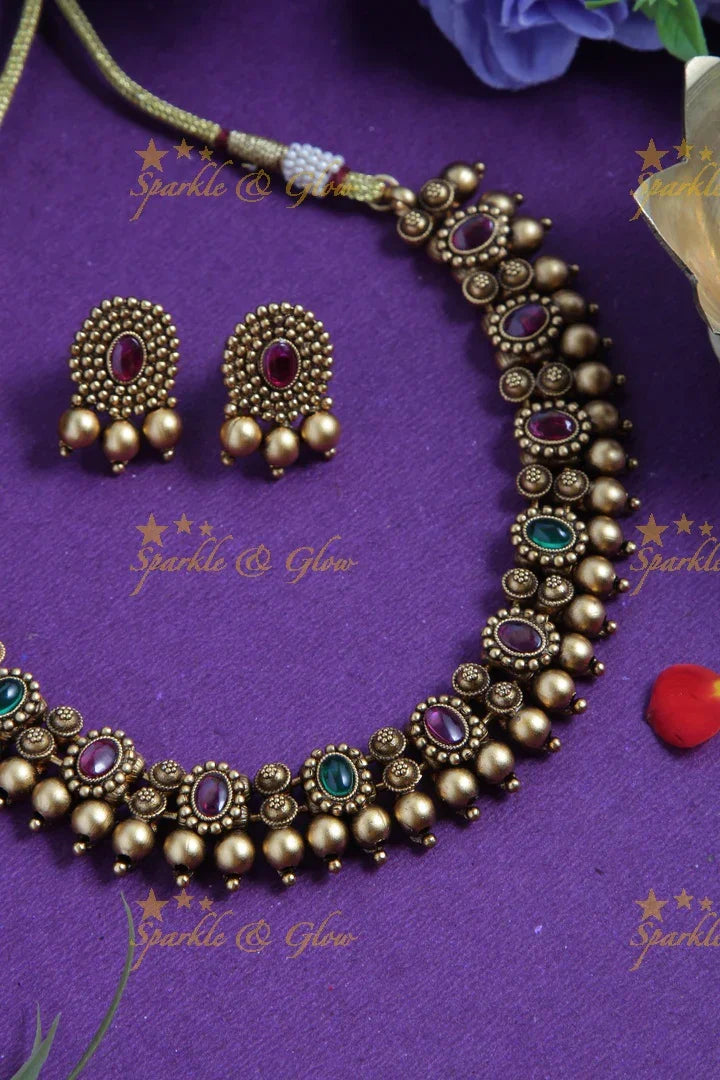 Premium Matte Designer Moggapoo Kemp Necklace - Green - Sparkle and Glow