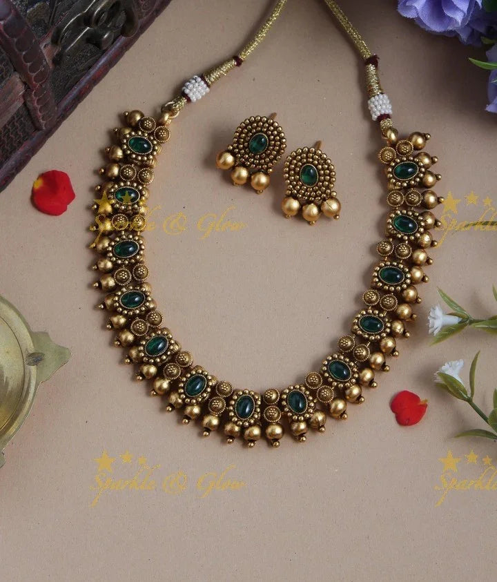 Premium Matte Designer Moggapoo Kemp Necklace - Green - Sparkle and Glow
