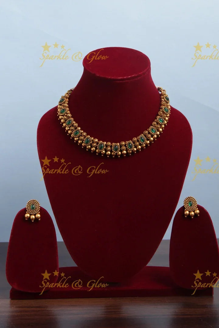 Premium Matte Designer Moggapoo Kemp Necklace - Green - Sparkle and Glow