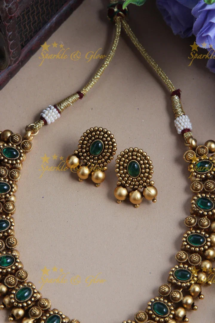 Premium Matte Designer Moggapoo Kemp Necklace - Green - Sparkle and Glow