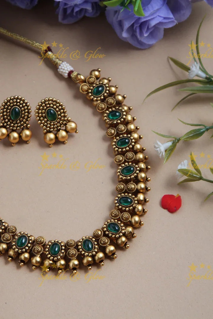 Premium Matte Designer Moggapoo Kemp Necklace - Green - Sparkle and Glow