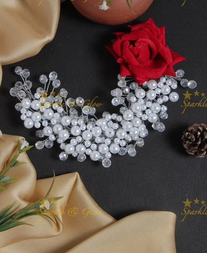 Beautiful rose pearl transparent pearl Hair Veena, Gajra - Sparkle and Glow
