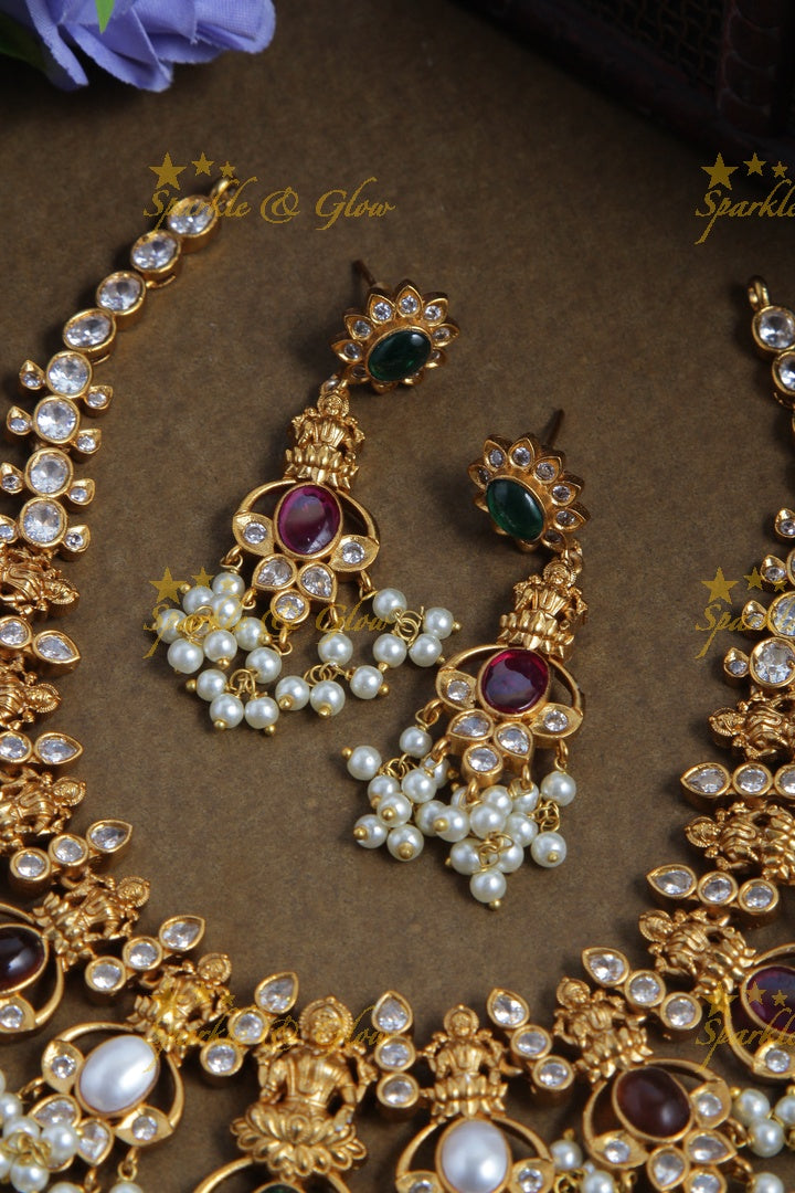Premium Matte Navarathna Stone Lakshmi Gutta Pusalu Neckpiece
