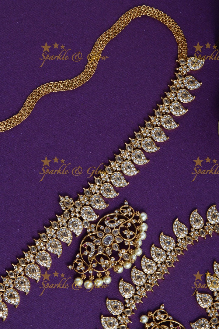 Gold Alike Polished Mango Peacock AD Bridal Set