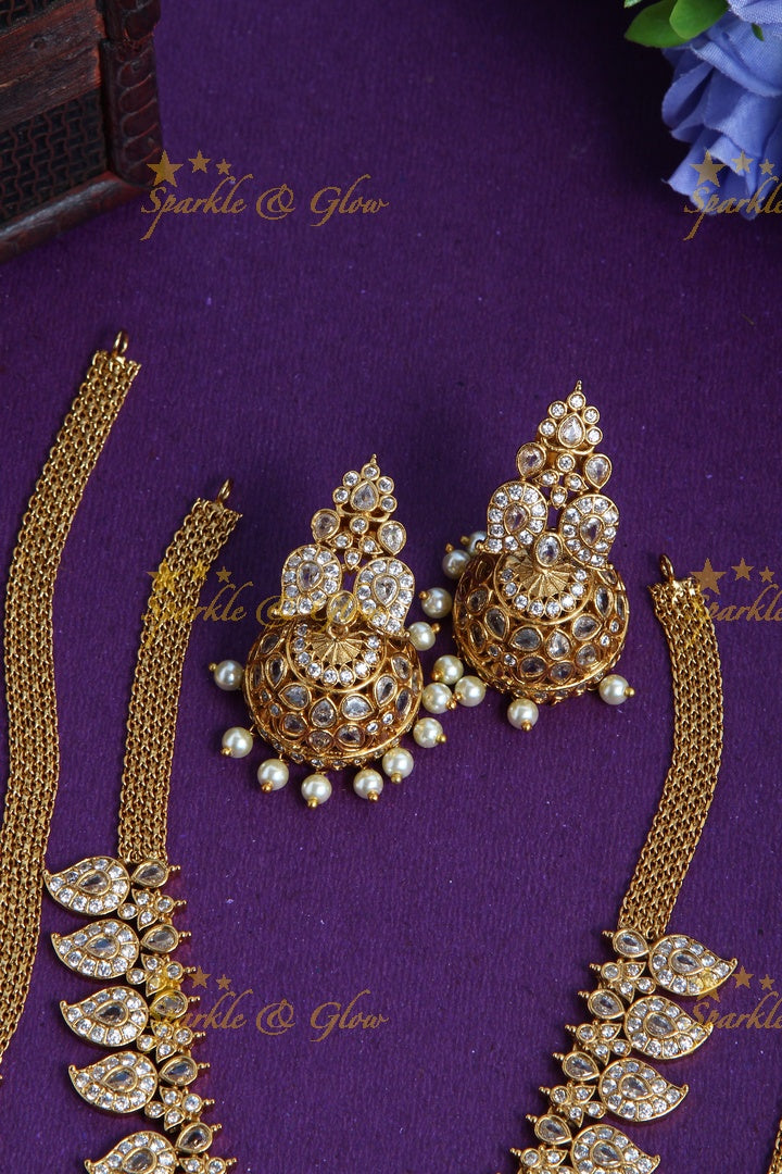 Gold Alike Polished Mango Peacock AD Bridal Set