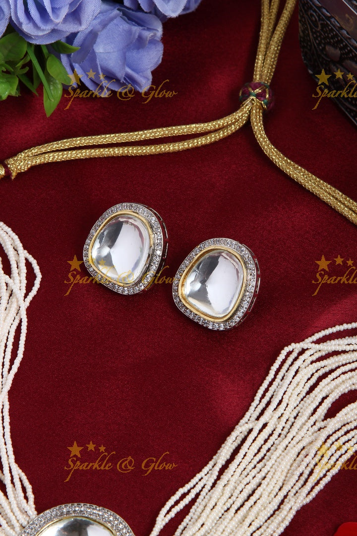 Grand White Kundan Pendant With Pearl Cluster Multi Layered Choker