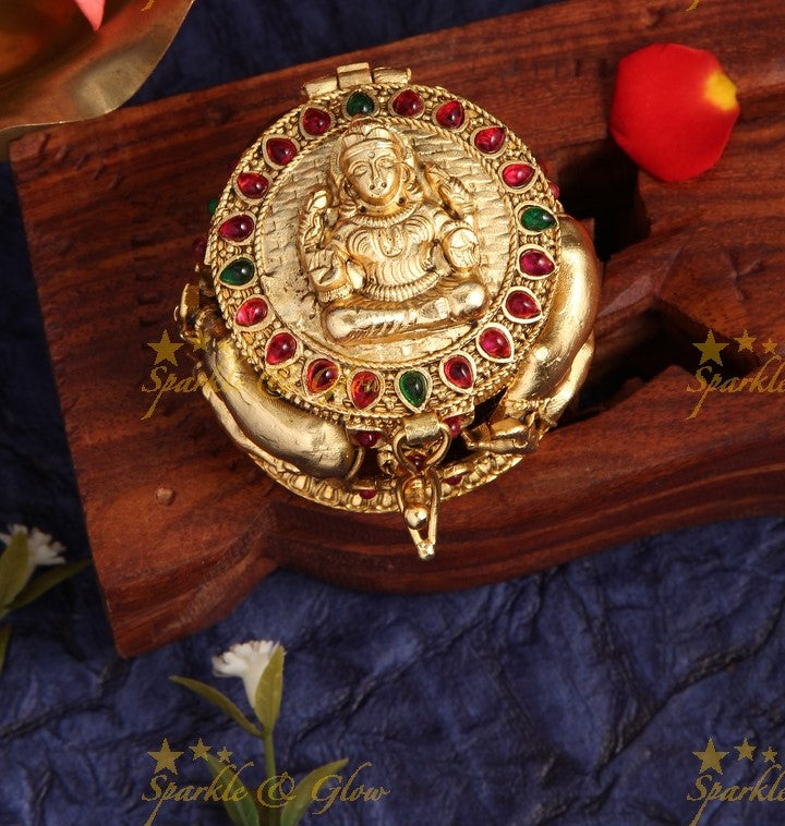 Equisite Gold Alike Polished Idol Lakshmi Kumkum Box
