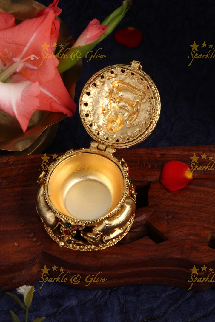 Equisite Gold Alike Polished Idol Lakshmi Kumkum Box