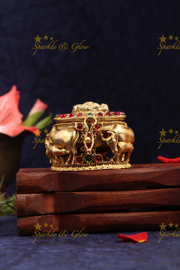 Equisite Gold Alike Polished Idol Lakshmi Kumkum Box