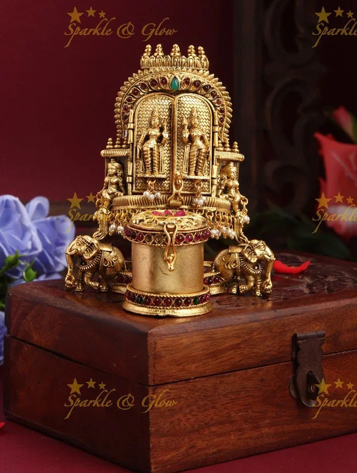 Intricately Carved Grand Elephant Kumkum Box - Sparkle and Glow