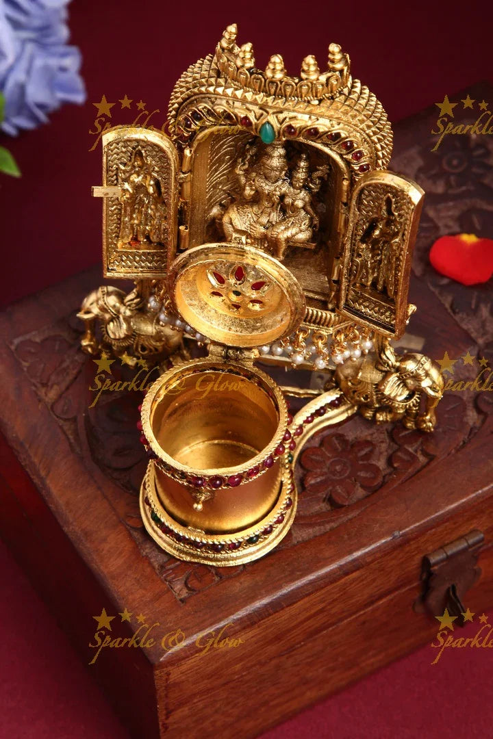 Intricately Carved Grand Elephant Kumkum Box - Sparkle and Glow
