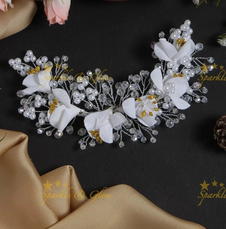 Beautiful Floral Pearl Tranparent Hair Veena, Gajra - Sparkle and Glow