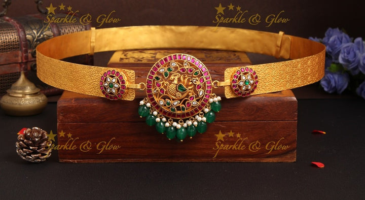 Gold Alike Jadau Peacock leaf floral hipbelt