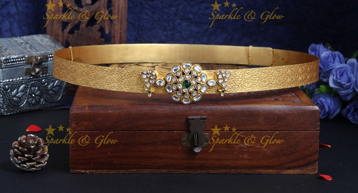 Gold Alike jadau white stone Floral Peacock hipbelt