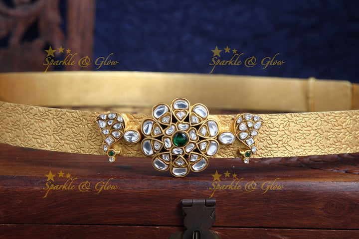 Gold Alike jadau white stone Floral Peacock hipbelt
